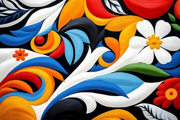 Obraz premium Vibrant Madhubani Mythology Digital Painting with Ornate Patterns Close-Up Detail