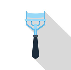 Blue eyelash curler with a black handle, designed for enhancing natural beauty, with a long shadow effect