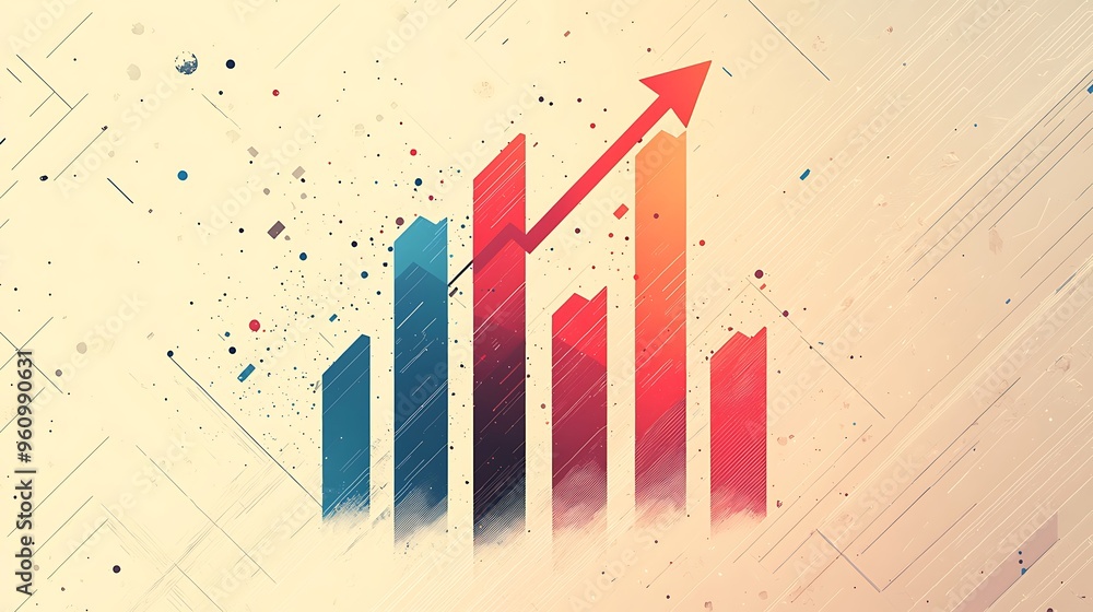 Poster an abstract chart with a bold red arrow captures the momentum of an upward trend.