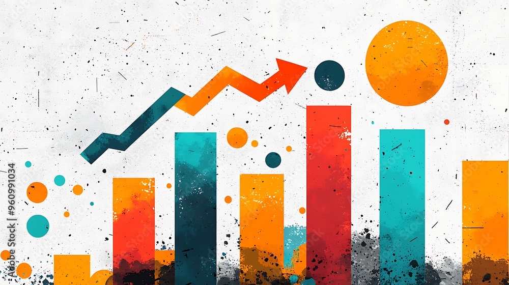 Poster a watercolor chart with circles and arrows shows dynamic movement and upward growth.