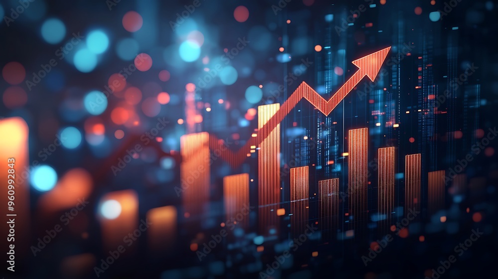 Poster a dynamic growth chart with digital bokeh highlights the momentum of success.