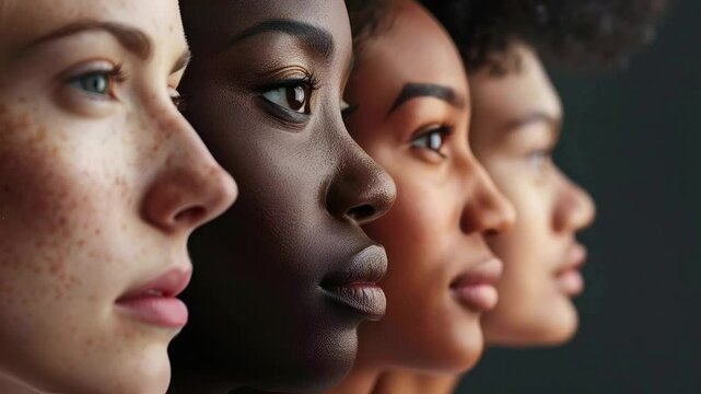 Closeup of an Ethnically Diverse Group of Women With a Face Scan Effect