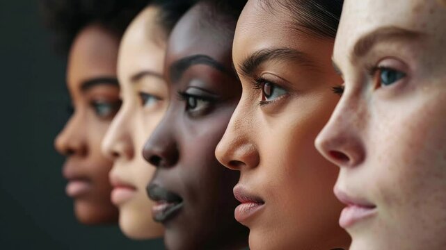 Closeup of an Ethnically Diverse Group of Women With a Face Scan Effect