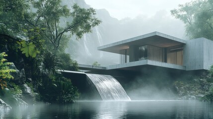 Modern House in a Misty Forest Landscape