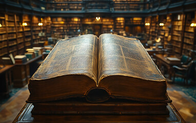 Obraz premium Beige Book on Pedestal: A Classic Library's Sense of Discovery