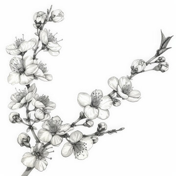 flower, cherry, Japan, floral, vector, nature, illustration, pattern, plant, drawing, leaf, art, vintage, decoration, sketch, branch, design, flowers, blossom, summer, spring, black, rose, garden, bea