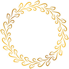 Hand-drawn gold leaves round frame