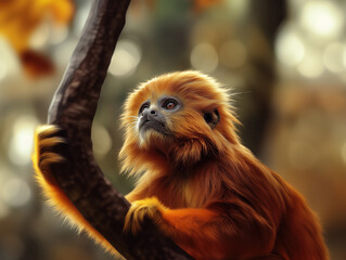 Obraz premium Golden Lion Tamarin, Leontopithecus rosalia, in the tropical forest