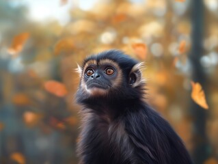 Fototapeta premium Langur in Forest, Francois' Primate, Asian Wildlife