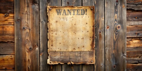 Torn Wild West wanted poster hanging on weathered wooden wall, wild west, wanted poster, vintage, old, western, antique