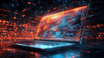 Obraz premium Digital Data Stream on Laptop