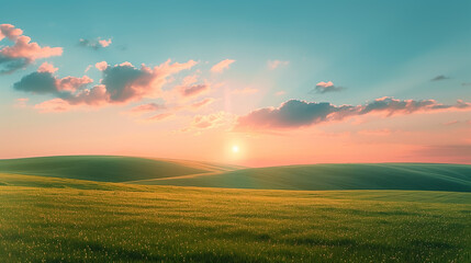 Obraz premium Simple background of sky and grassland at sunset