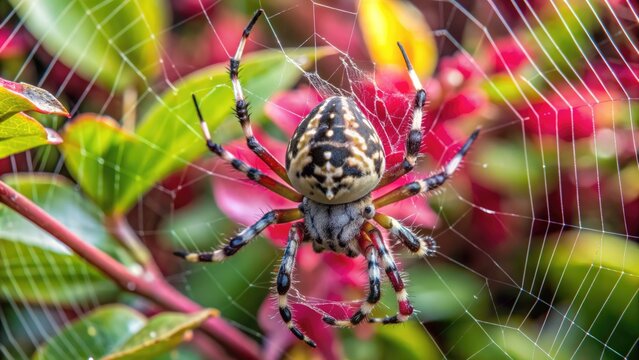 Spiny Orb-Weaver Spider sitting on web in garden, Spiny, Orb-Weaver, Spider, Web, Garden, Arachnid, Insect, Wildlife