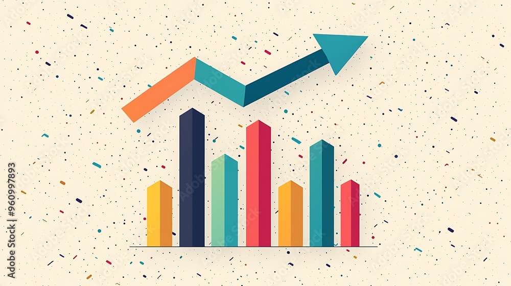Aufkleber a colorful bar chart graphic shows an upward trend, blending design with dynamic movement.