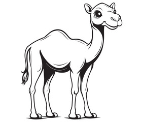 Camel cartoon illustration coloring page of a cute camel
