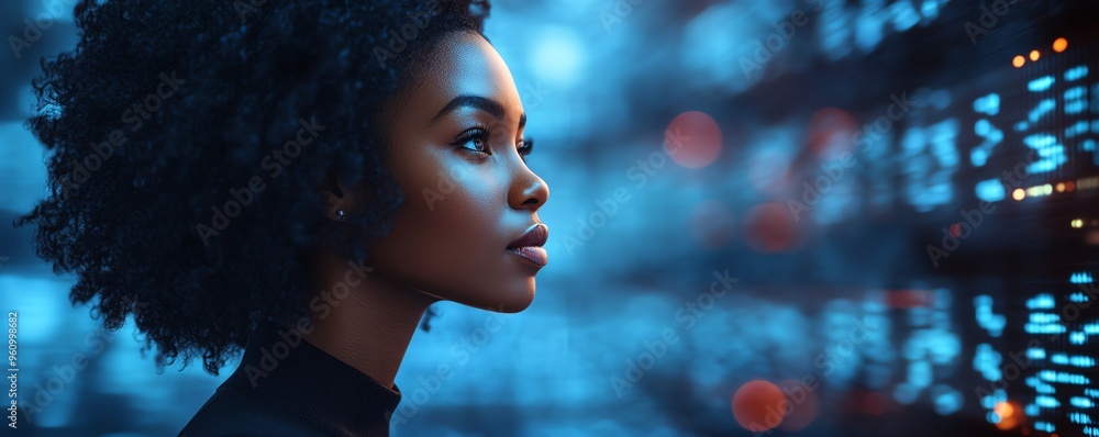 Poster 3d rendering of african american woman coco with cloud computing concept, showcasing cloud service s