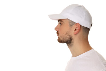 PNG, A guy in a white T-shirt and a cap, isolated on white background