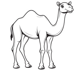 Camel cartoon illustration coloring page of a cute camel