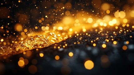 Obraz premium Abstract golden bokeh on a black background.