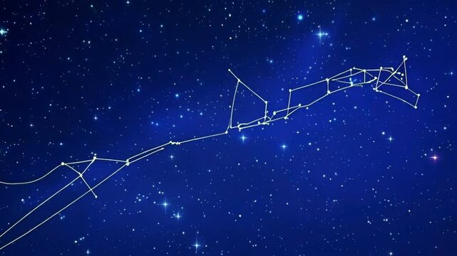A depiction of a constellation against a starry night sky.