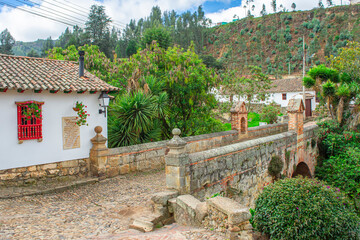 Historic Bridge and Colonial Architecture in Mongui, Boyaca, Colombia