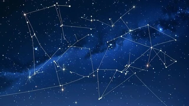 A constellation of stars with connecting lines forming a pattern against a dark blue night sky.