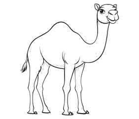 Camel cartoon illustration coloring page of a cute camel