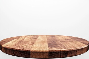 Empty beautiful round wood table on white background , ai