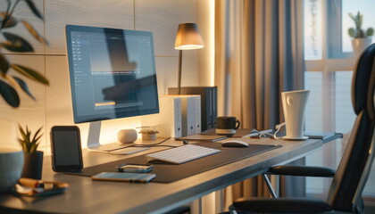 Modern Home Office Desk Setup with Computer