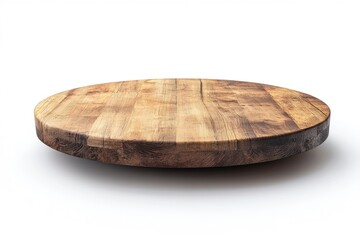 Empty beautiful round wood table on white background , ai