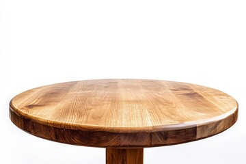 Empty beautiful round wood table on white background , ai