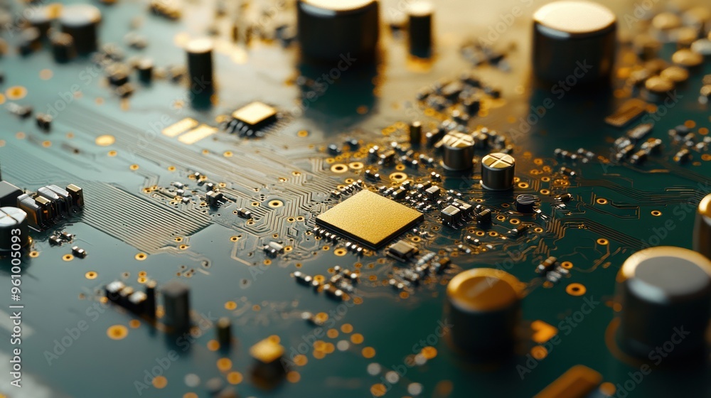 Poster close-up of a circuit board with microchip and components