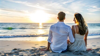Couple watching the sunset on the beach.
