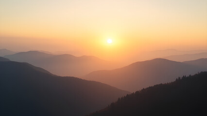 Mystical Morning in the Mountain Range Dawn Light Bathing the Serene Hills Golden Sunrise Over Misty Mountain Layers