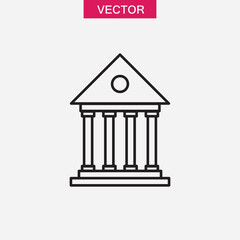 Bank building icon, Government architecture vector flat black linear illustration for web and app..eps