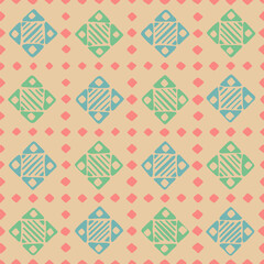 hand drawn blue green pink diamonds and stripes. decorative art. geometric repetitive background. vector seamless pattern. fabric swatch. wrapping paper. design element for textile, linen, home decor