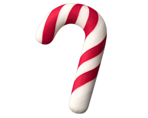 A classic candy cane, featuring red and white stripes, perfect for festive decorations and holiday treats.