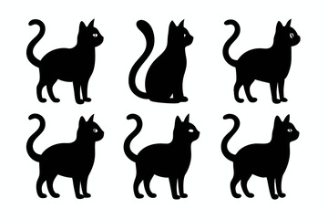 

black silhouette of a cat collection, Set of cat silhouette vector