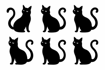 

black silhouette of a cat collection, Set of cat silhouette vector