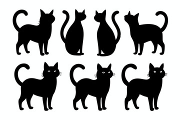 

black silhouette of a cat collection, Set of cat silhouette vector
