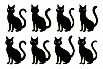 

black silhouette of a cat collection, Set of cat silhouette vector