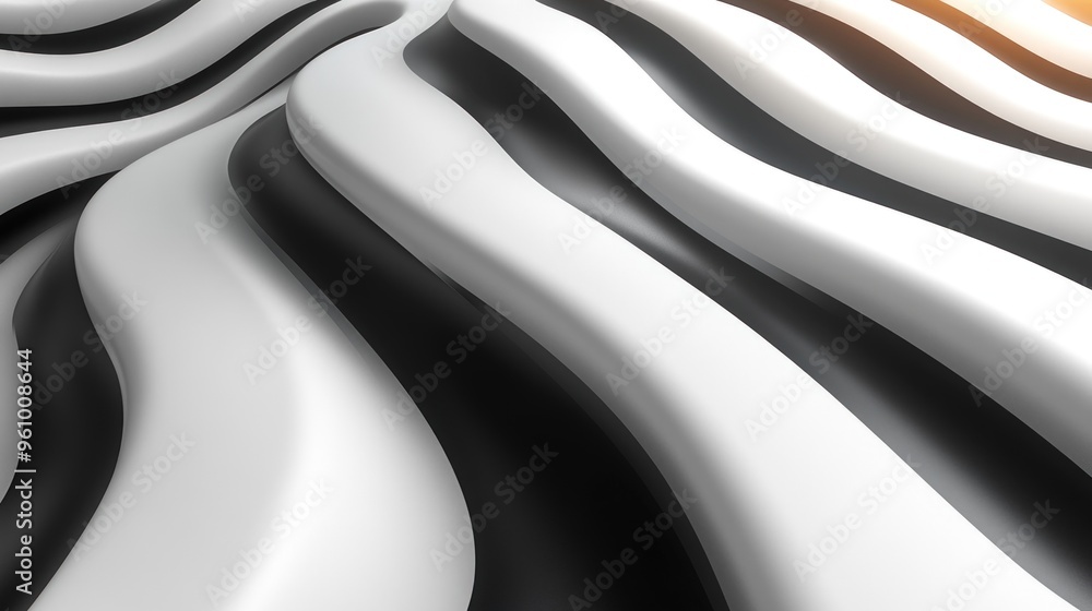 Poster abstract 3d wavy black and white pattern with soft light.