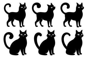 Cat silhouette set, black silhouette cat full body, cat silhouette icon bundle