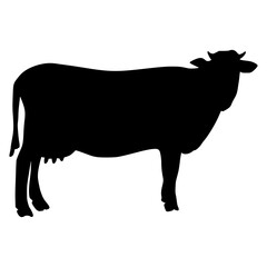Black silhouette cow Hand drawn illustration