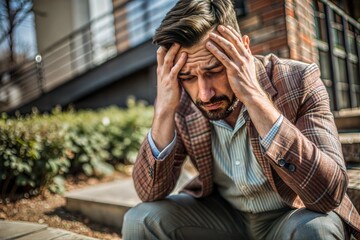 Man sitting with head in hands looking sad