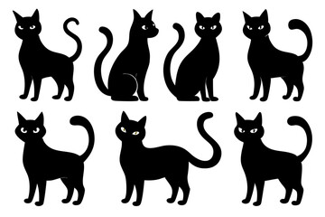 Cat silhouette set, black silhouette cat full body, cat silhouette icon bundle