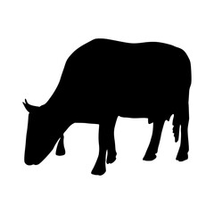 Black silhouette cow Hand drawn illustration