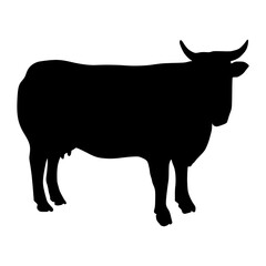 Black silhouette cow Hand drawn illustration