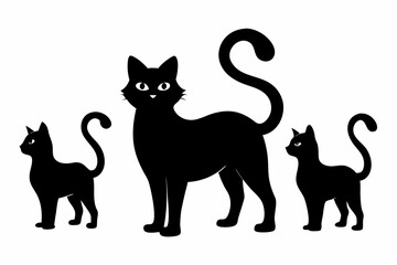 Cat silhouette set, black silhouette cat full body, cat silhouette icon bundle