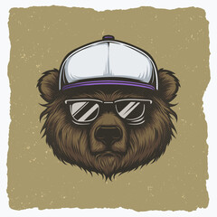 Illustration of a Bear Wearing a Hat and Sunglasses © NecroArchitect